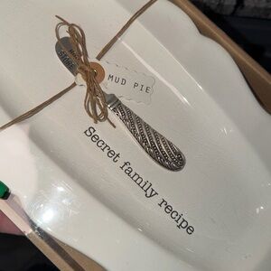 Mud Pie White Ceramic Platter with Silver Accent